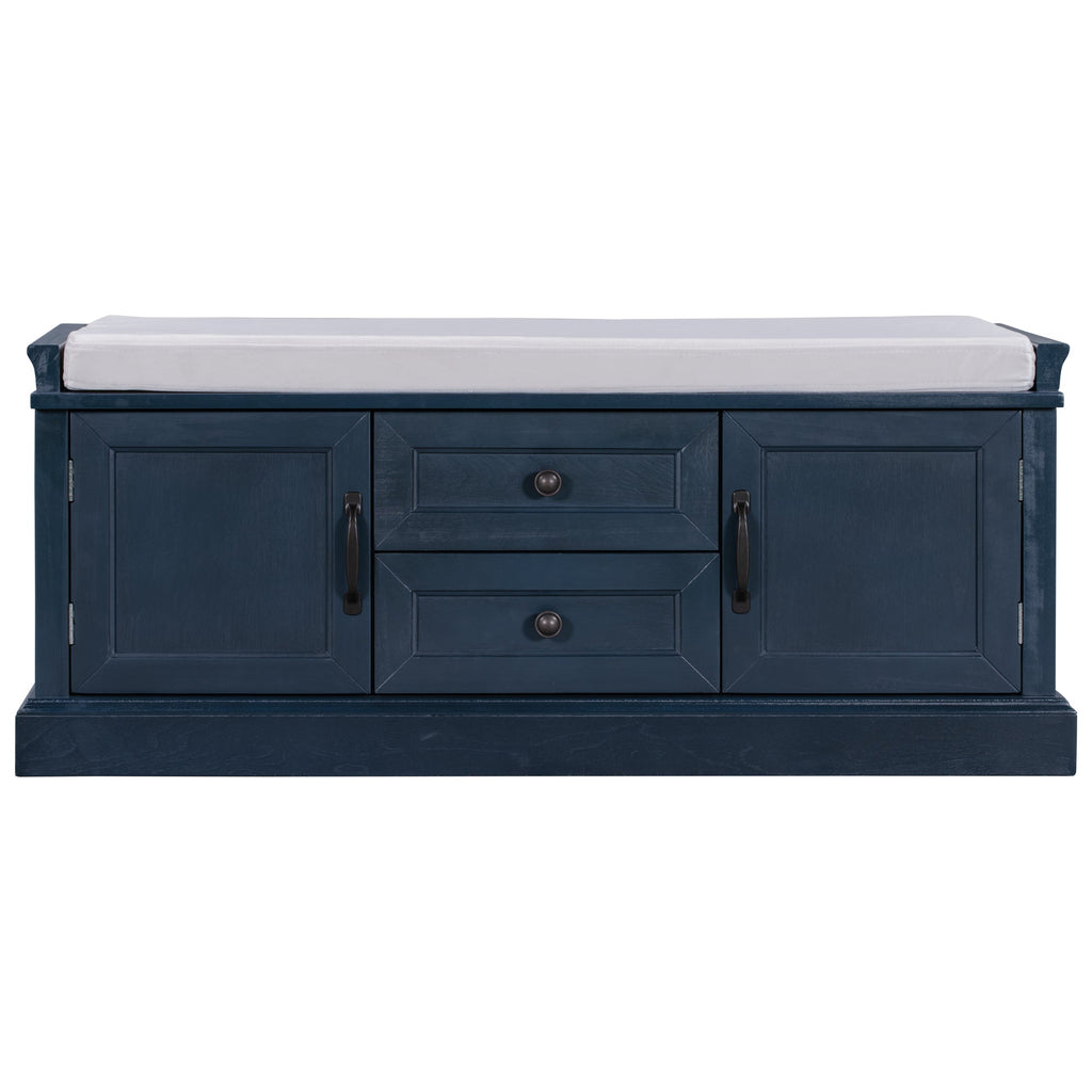 Antique Navy Storage Bench with Drawers and Cabinets - Solid Wood