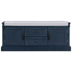 Antique Navy Storage Bench with Drawers and Cabinets - Solid Wood