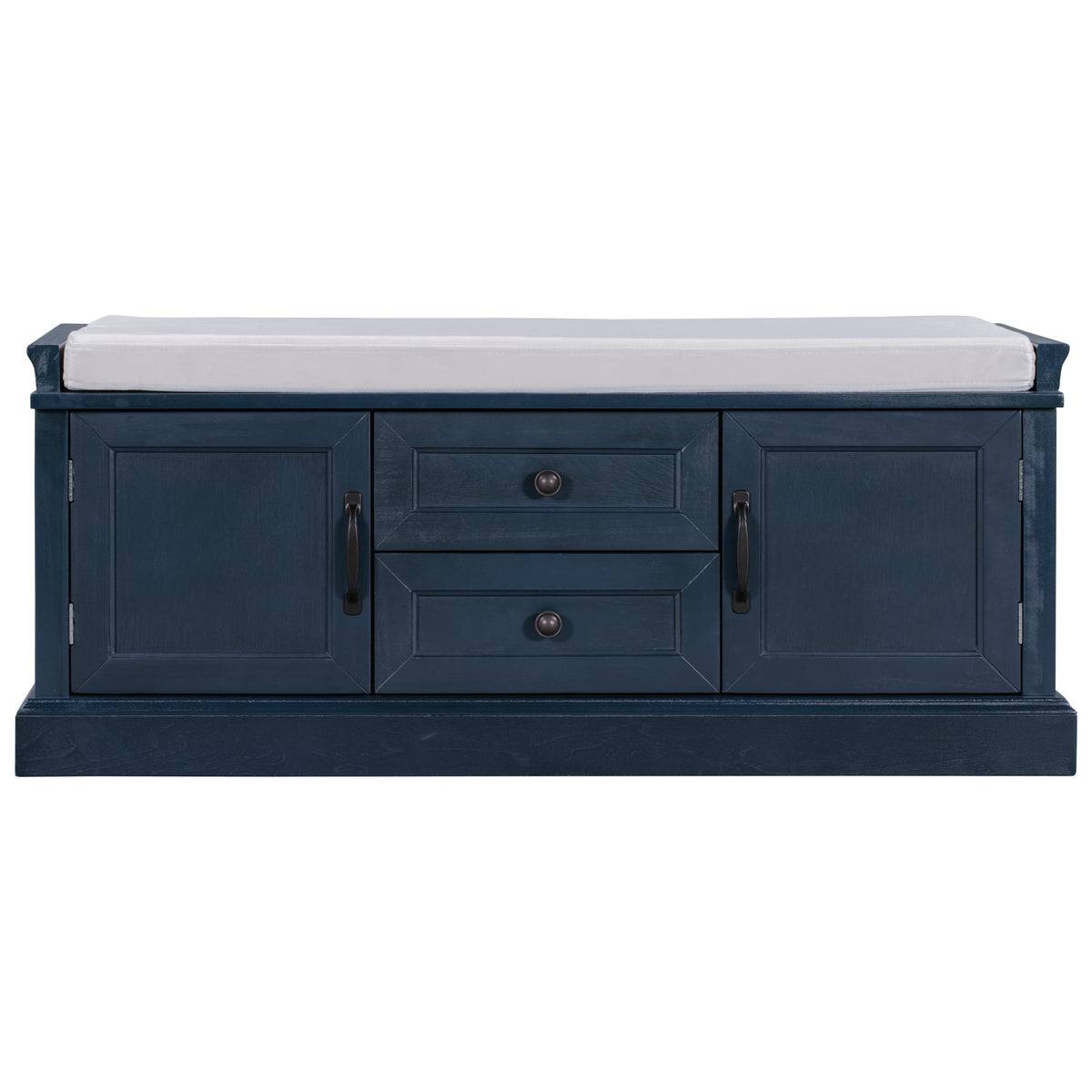 Antique Navy Storage Bench with Drawers and Cabinets - Solid Wood