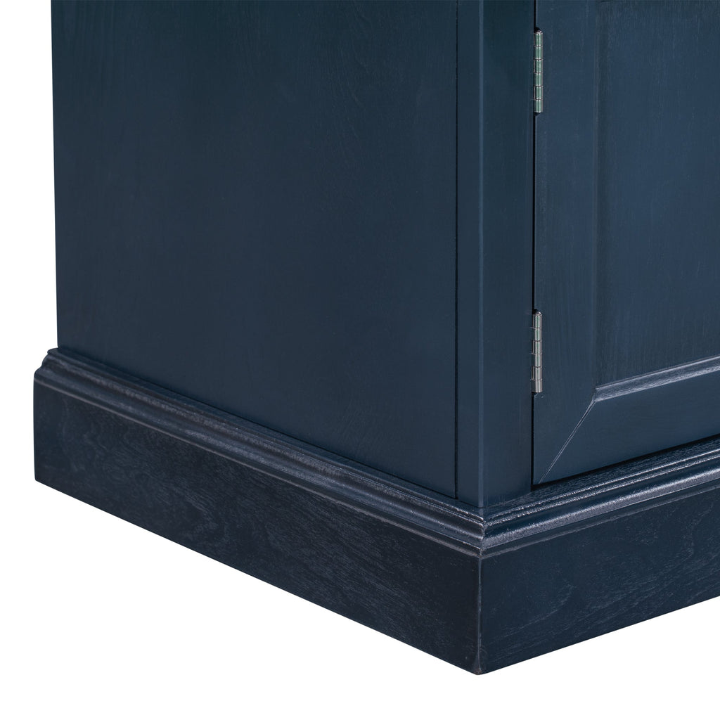 Antique Navy Storage Bench with Drawers and Cabinets - Solid Wood