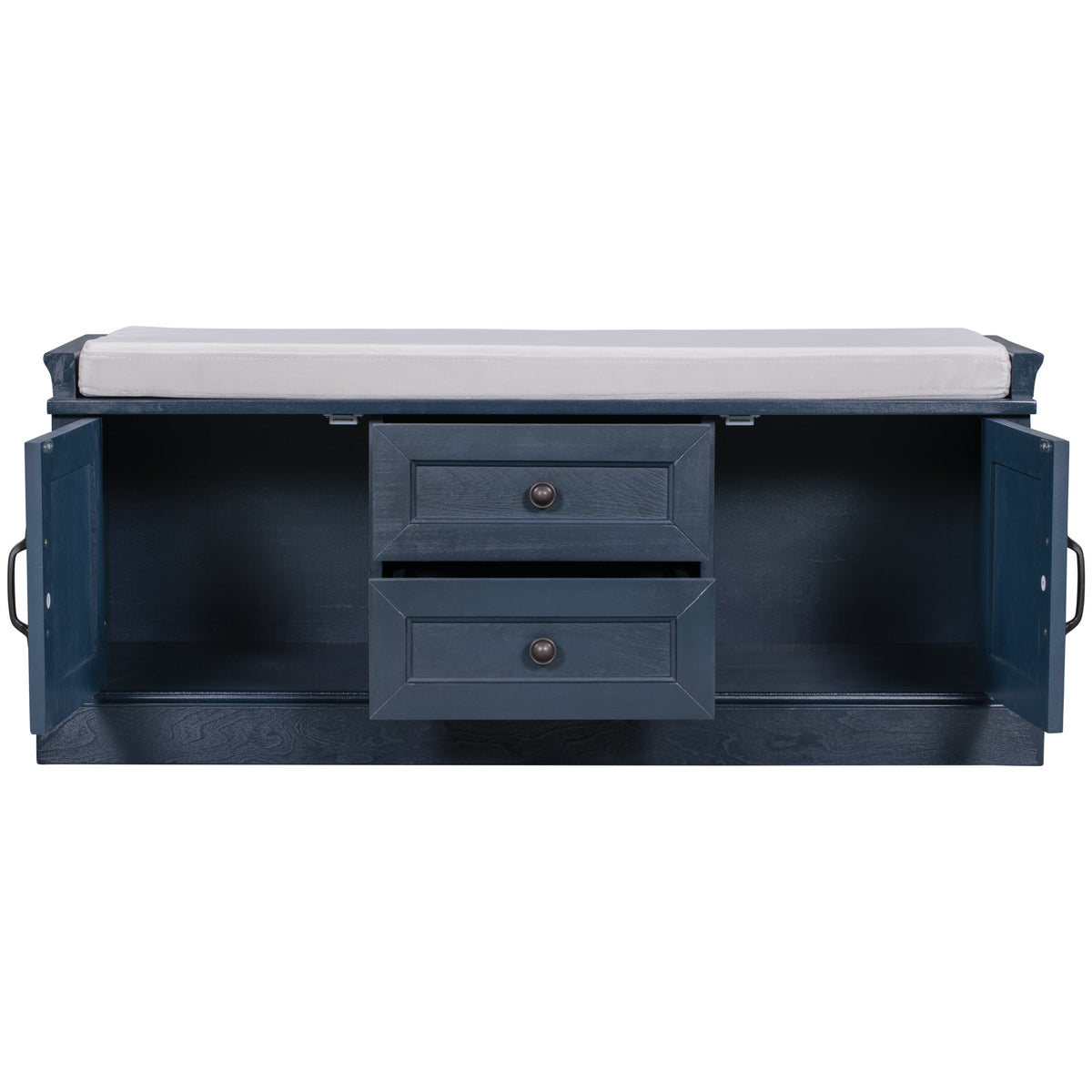 Antique Navy Storage Bench with Drawers and Cabinets - Solid Wood