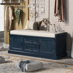 Antique Navy Storage Bench with Drawers and Cabinets - Solid Wood