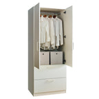 Emma Two-Door Wood Closet with Drawers and Hanging Bars - Solid Wood