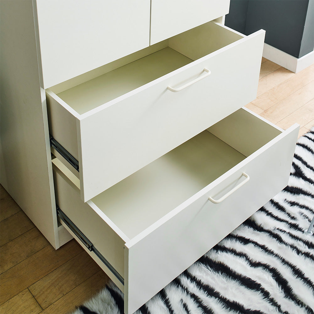 Emma Two-Door Wood Closet with Drawers and Hanging Bars - Solid Wood