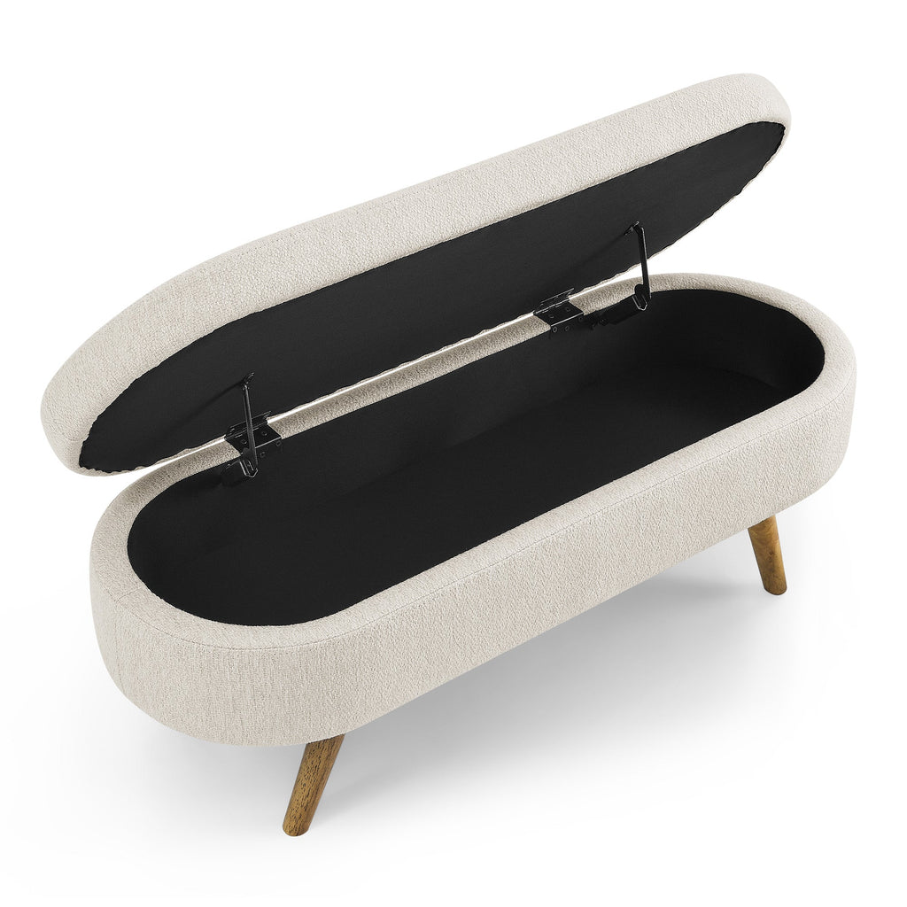 Ottoman Oval Storage Bench with Rubber Wood Legs - Beige