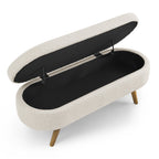 Ottoman Oval Storage Bench with Rubber Wood Legs - Beige
