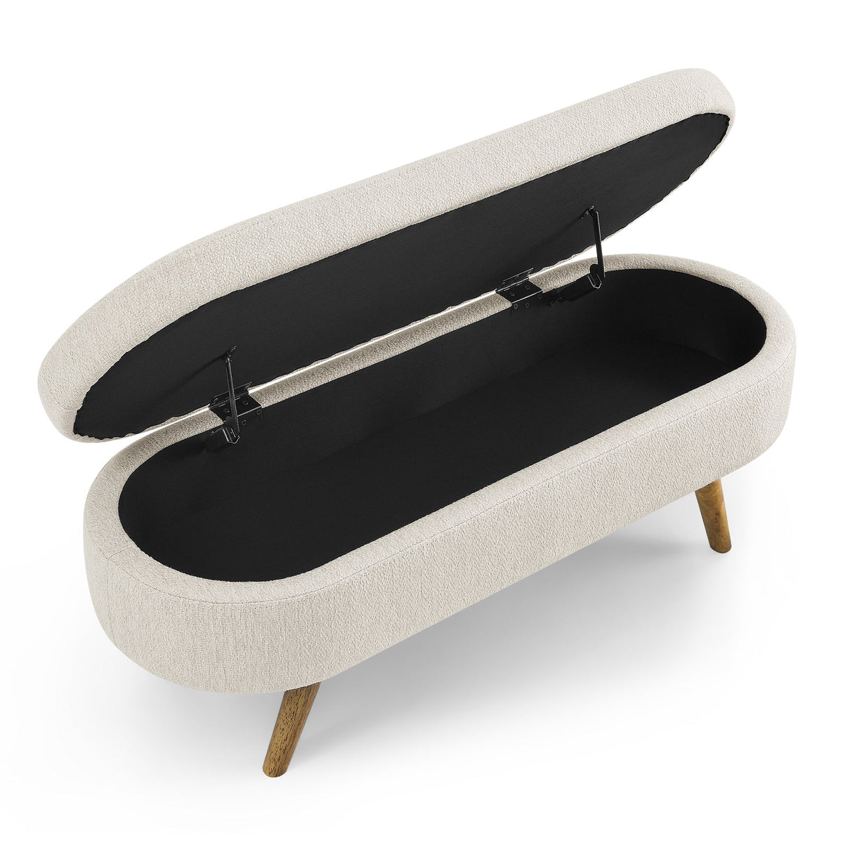 Ottoman Oval Storage Bench with Rubber Wood Legs - Beige