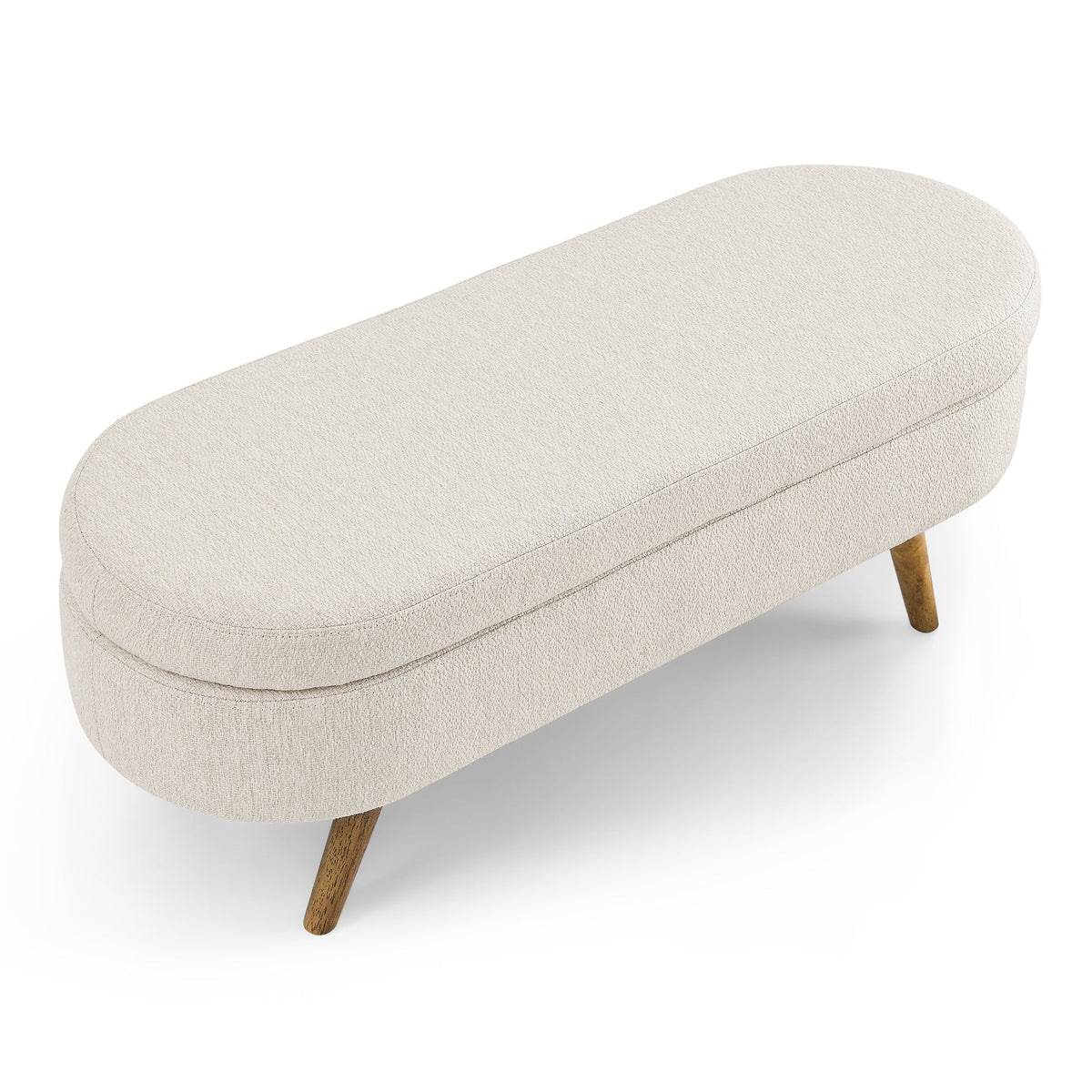 Ottoman Oval Storage Bench with Rubber Wood Legs - Beige