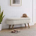 Ottoman Oval Storage Bench with Rubber Wood Legs - Beige