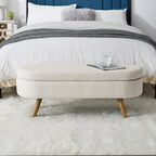 Ottoman Oval Storage Bench with Rubber Wood Legs - Beige