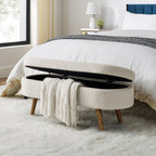 Ottoman Oval Storage Bench with Rubber Wood Legs - Beige