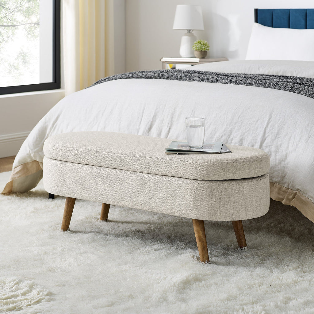 Ottoman Oval Storage Bench with Rubber Wood Legs - Beige