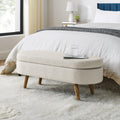 Ottoman Oval Storage Bench with Rubber Wood Legs - Beige