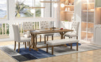 Farmhouse Dining Table Set with Upholstered Chairs and Bench - Beige