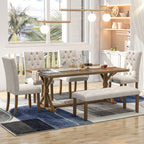 Farmhouse Dining Table Set with Upholstered Chairs and Bench - Beige