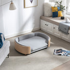 Scandinavian Style Elevated Dog Bed with Solid Wood Legs and Velvet Cushion - Light Grey or Dark Grey