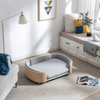 Scandinavian Style Elevated Dog Bed with Solid Wood Legs and Velvet Cushion - Light Grey or Dark Grey