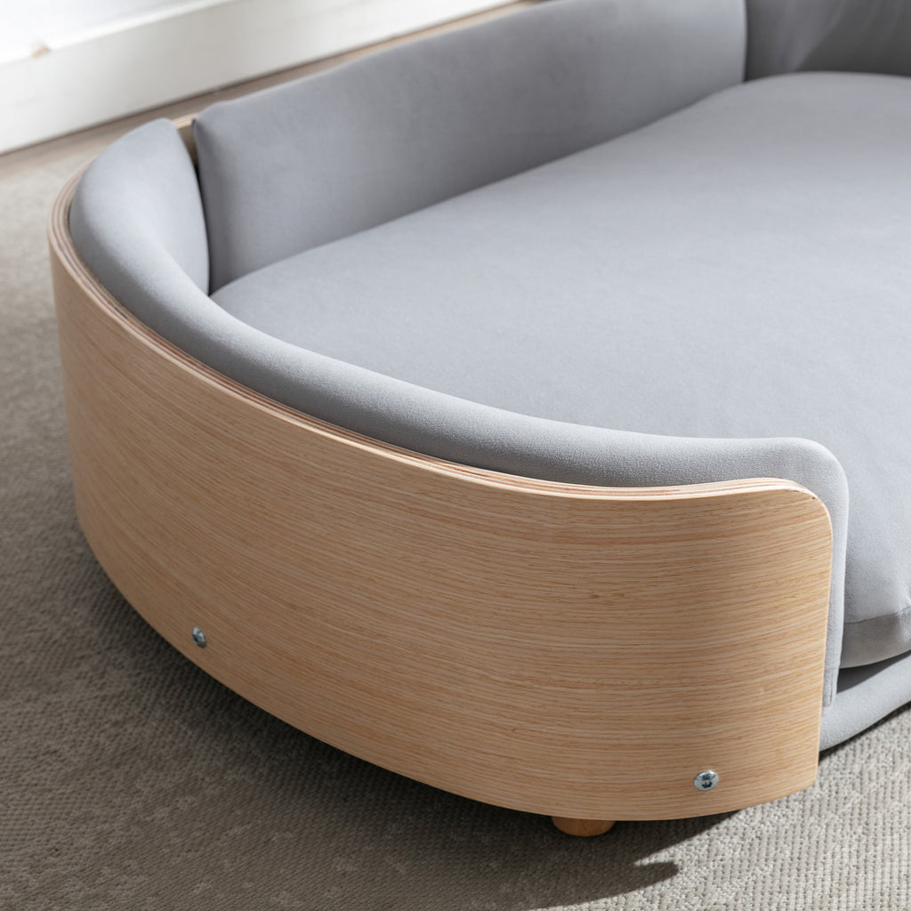 Scandinavian Style Elevated Dog Bed with Solid Wood Legs and Velvet Cushion - Light Grey or Dark Grey