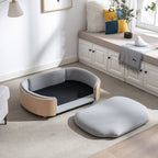 Scandinavian Style Elevated Dog Bed with Solid Wood Legs and Velvet Cushion - Light Grey or Dark Grey