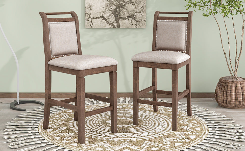 Drop Leaf Wood Counter Height Dining Set with Upholstered Chairs - Brown or White