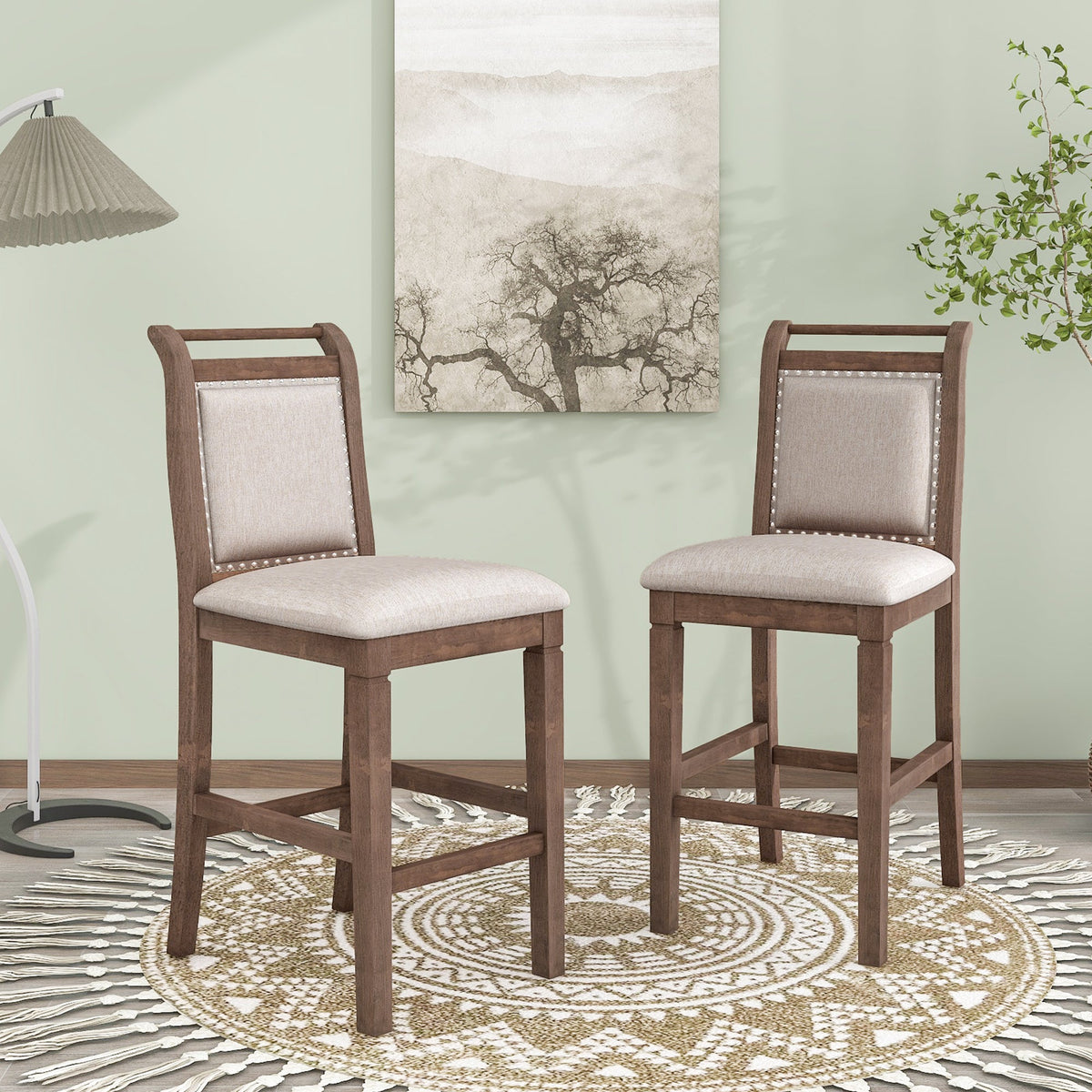 Drop Leaf Wood Counter Height Dining Set with Upholstered Chairs - Brown or White
