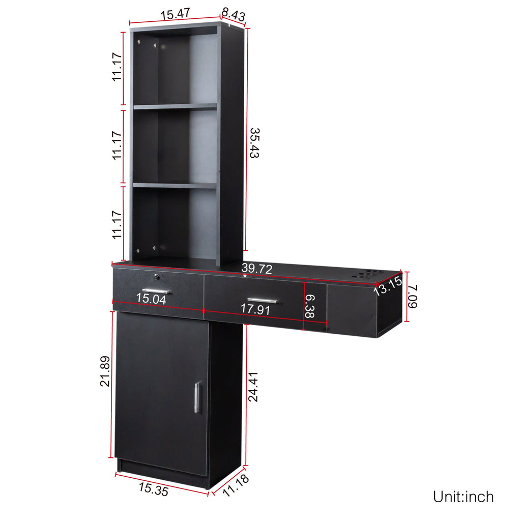 Black Modern Hair Desk with Multi-Layer Storage - Black