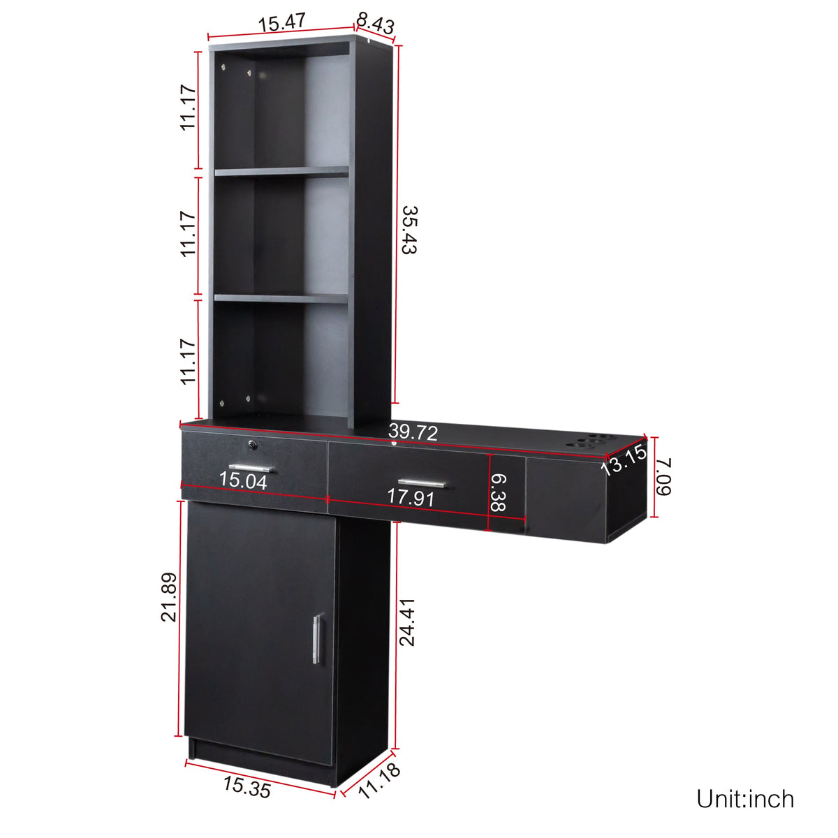 Black Modern Hair Desk with Multi-Layer Storage - Black