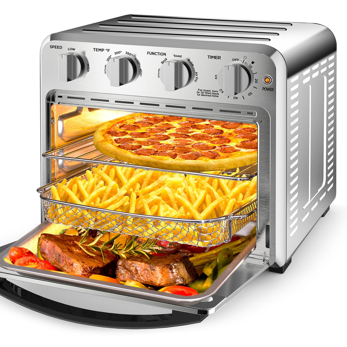 16QT Air Fryer Toaster Oven Combo with Multi-Function Presets - Stainless Steel
