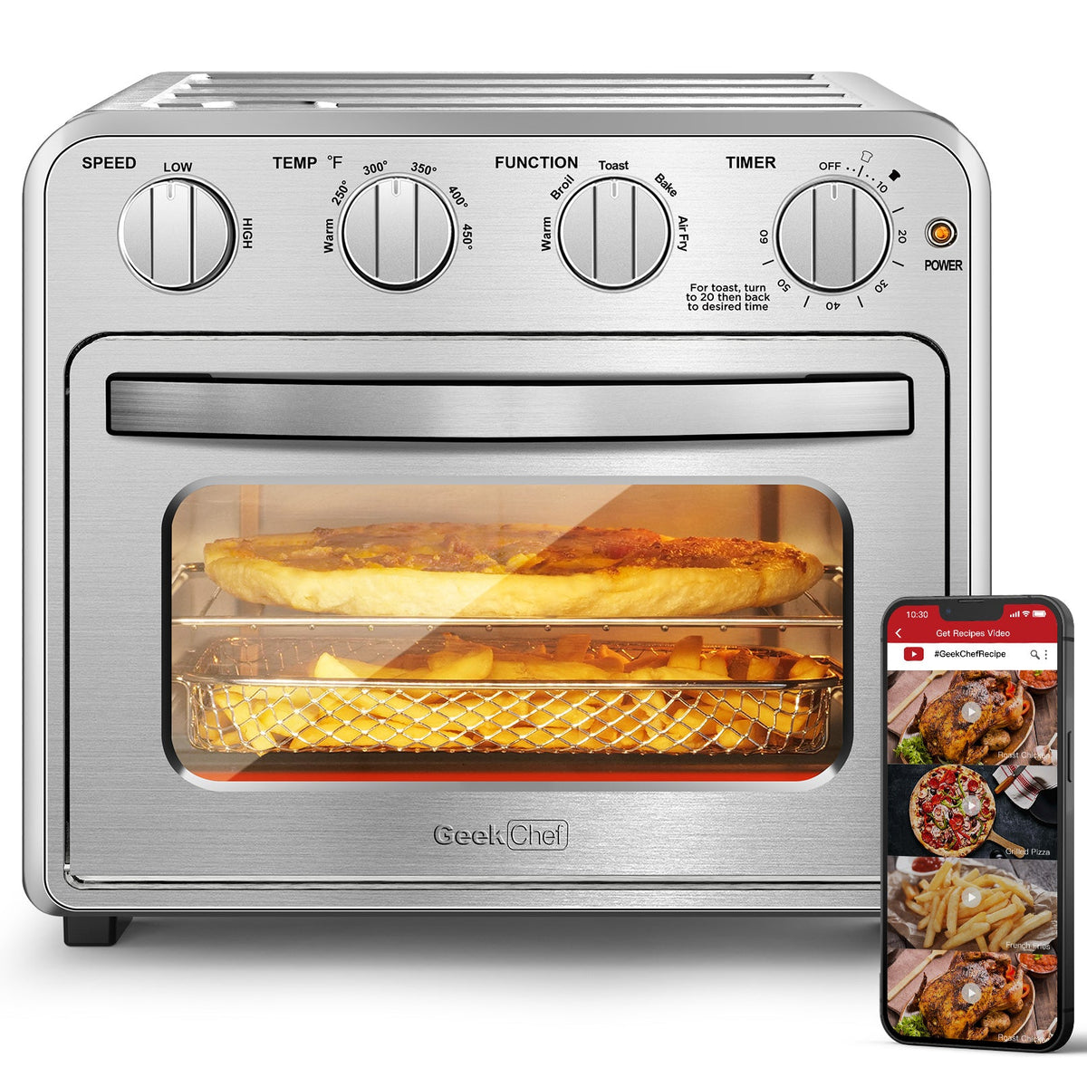 16QT Air Fryer Toaster Oven Combo with Multi-Function Presets - Stainless Steel