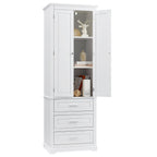 Tall Storage Cabinet with Three Drawers and Adjustable Shelf - White MDF