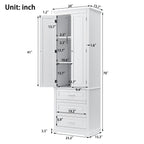 Tall Storage Cabinet with Three Drawers and Adjustable Shelf - White MDF