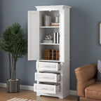Tall Storage Cabinet with Three Drawers and Adjustable Shelf - White MDF