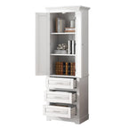 Tall Storage Cabinet with Three Drawers and Adjustable Shelf - White MDF
