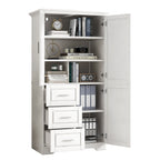 Tall and Wide Storage Cabinet with Doors and Drawers - White