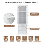Tall Storage Cabinet with Three Drawers and Adjustable Shelf - White MDF