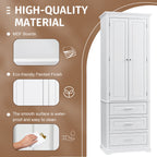 Tall Storage Cabinet with Three Drawers and Adjustable Shelf - White MDF