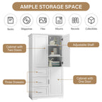 Tall and Wide Storage Cabinet with Doors and Drawers - White