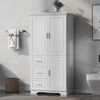 Tall and Wide Storage Cabinet with Doors and Drawers - White