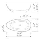 65 Inch Freestanding Solid Surface Soaking Bathtub with Contemporary Matte Finish - Cement Grey