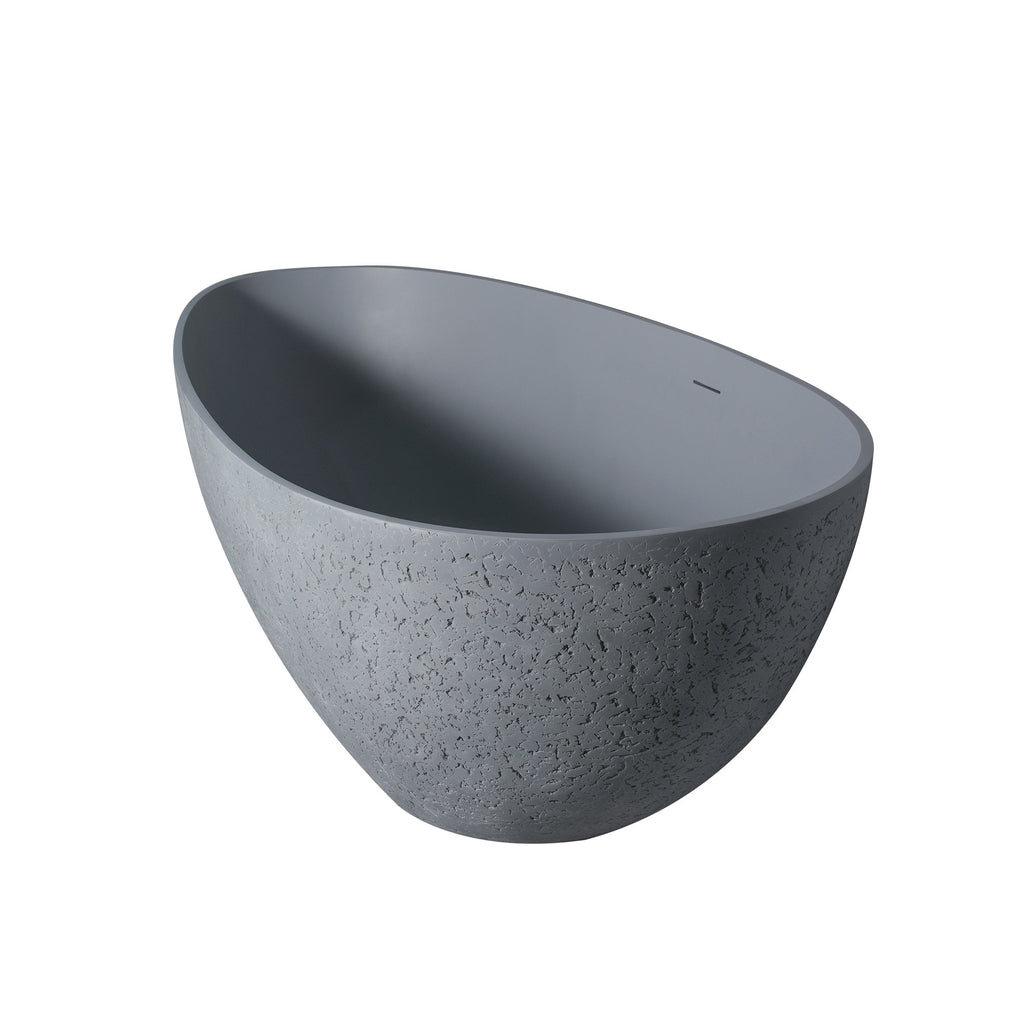 65 Inch Freestanding Solid Surface Soaking Bathtub with Contemporary Matte Finish - Cement Grey