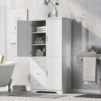 Tall and Wide Storage Cabinet with Doors and Drawers - White