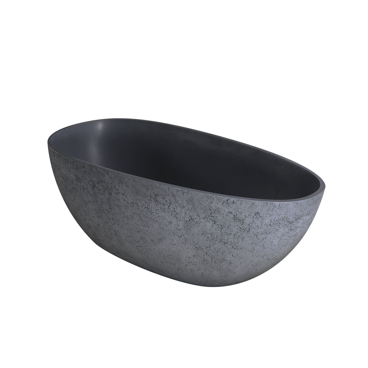 65 Inch Freestanding Solid Surface Soaking Bathtub with Contemporary Matte Finish - Cement Grey