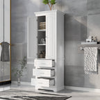 Tall Storage Cabinet with Three Drawers and Adjustable Shelf - White MDF