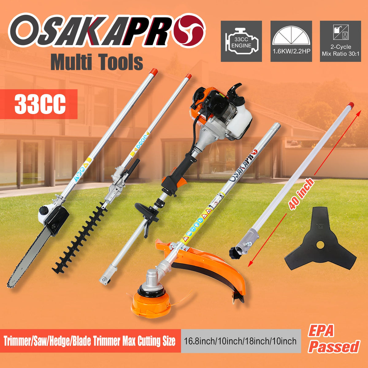 10 in 1 Multi-Functional Trimming Tool with 33CC Engine - Outdoor Garden System