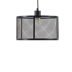 Metal Mesh Pendant Light with Iron Cage Drum Shade - Black