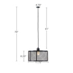Metal Mesh Pendant Light with Iron Cage Drum Shade - Black