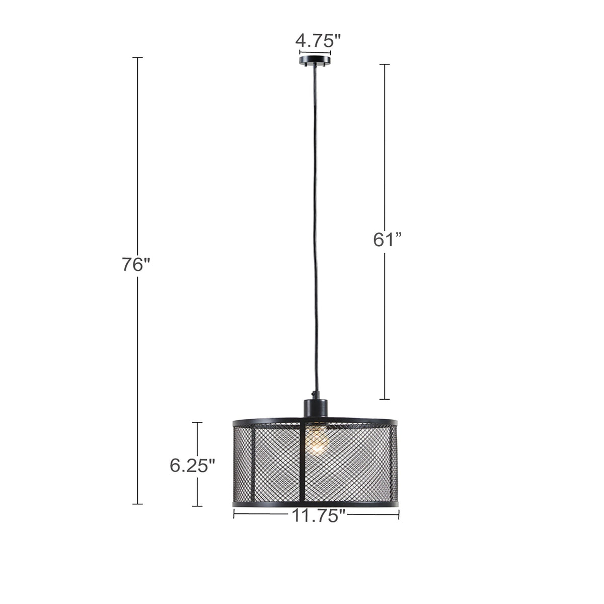 Metal Mesh Pendant Light with Iron Cage Drum Shade - Black