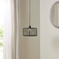 Metal Mesh Pendant Light with Iron Cage Drum Shade - Black