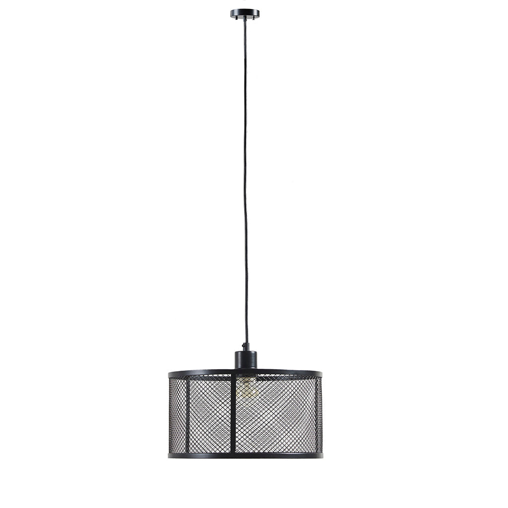 Metal Mesh Pendant Light with Iron Cage Drum Shade - Black