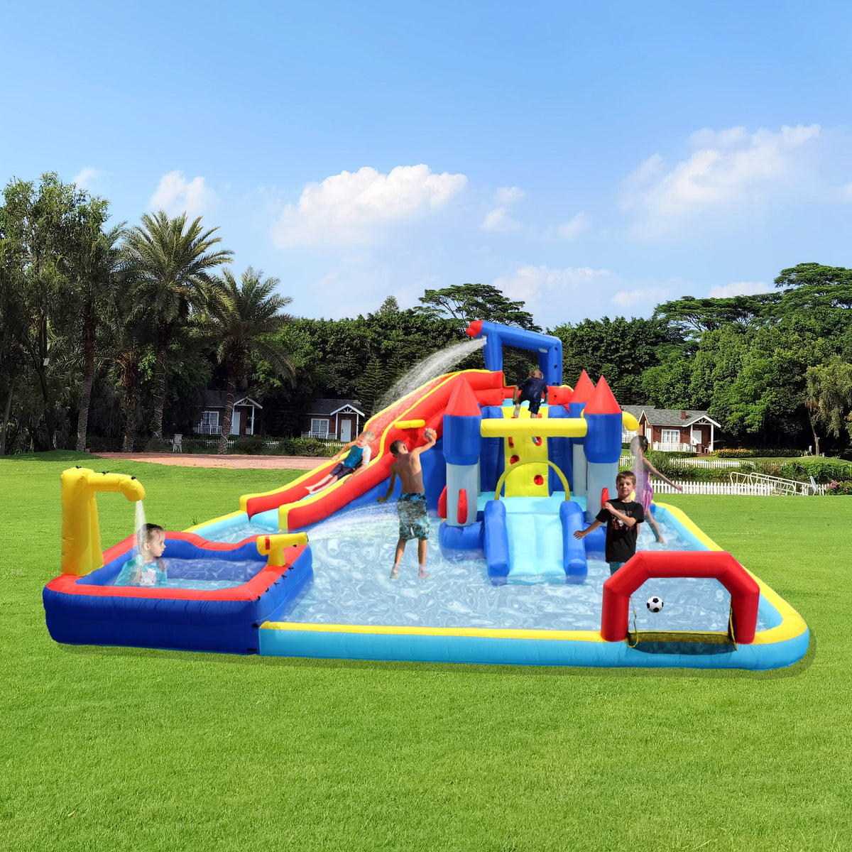 10 in1 Inflatable Slide Water Park with Climbing Wall - Multicolor
